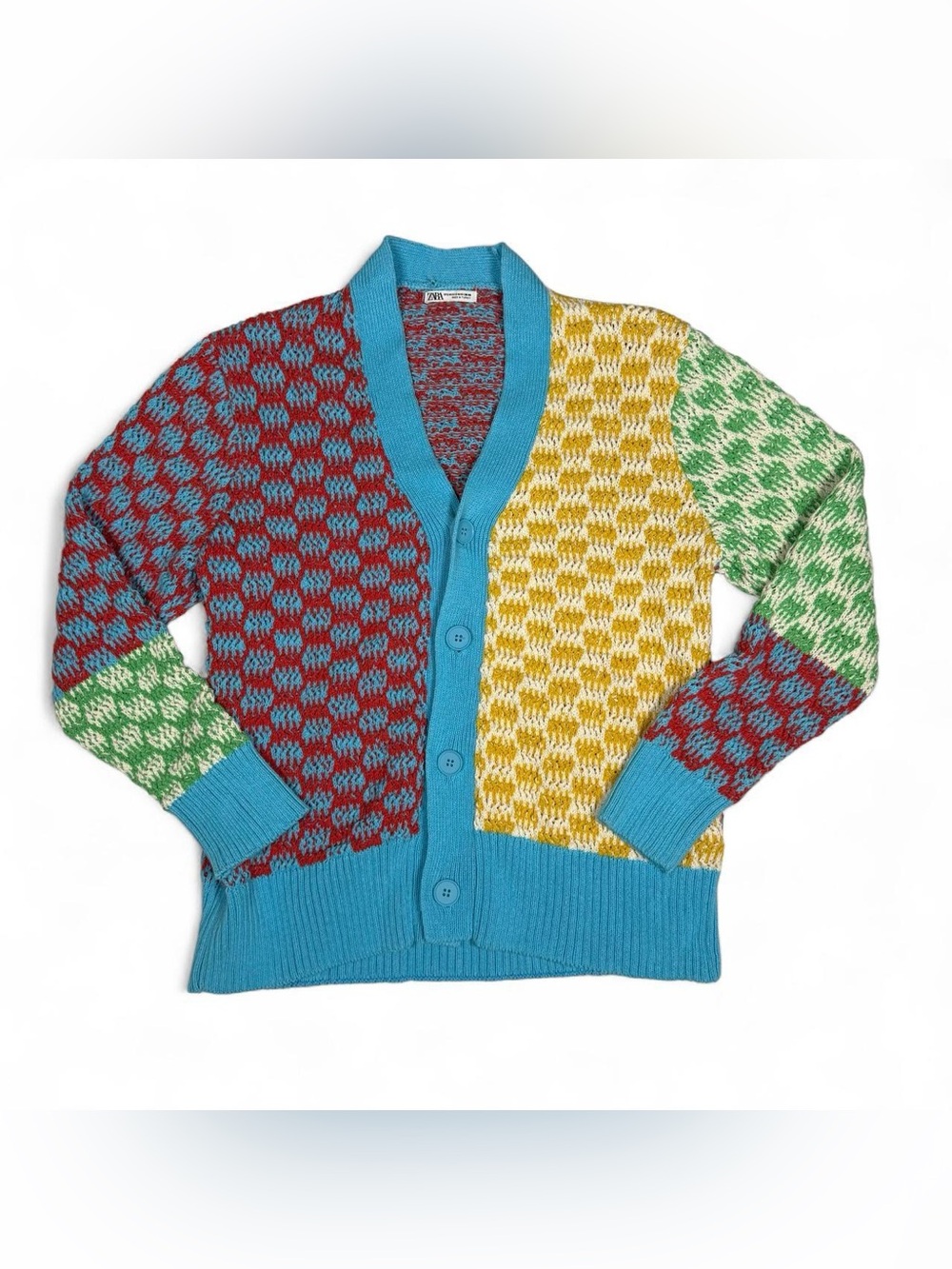 Zara Oversized Multicolor Chunky Knit Cardigan Red Blue Yellow Green Size S